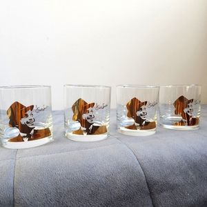 Frank Sinatra 18k gold etched glass low ball Whiskey Glasses- 4ct